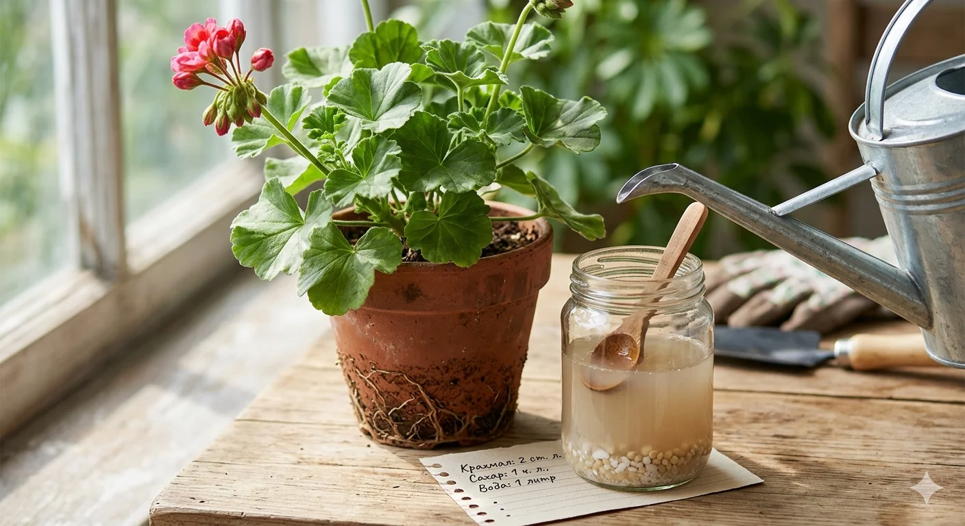 Подкормка герани крахмалом и сахаром: простое домашнее удобрение для пышного цветения